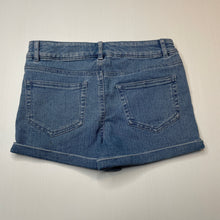 Load image into Gallery viewer, Girls Anko, blue stretch denim jean shorts, adjustable, NEW, size 8,  