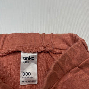 Girls Anko, organic cotton pants / bottoms, elasticated, EUC, size 000,  