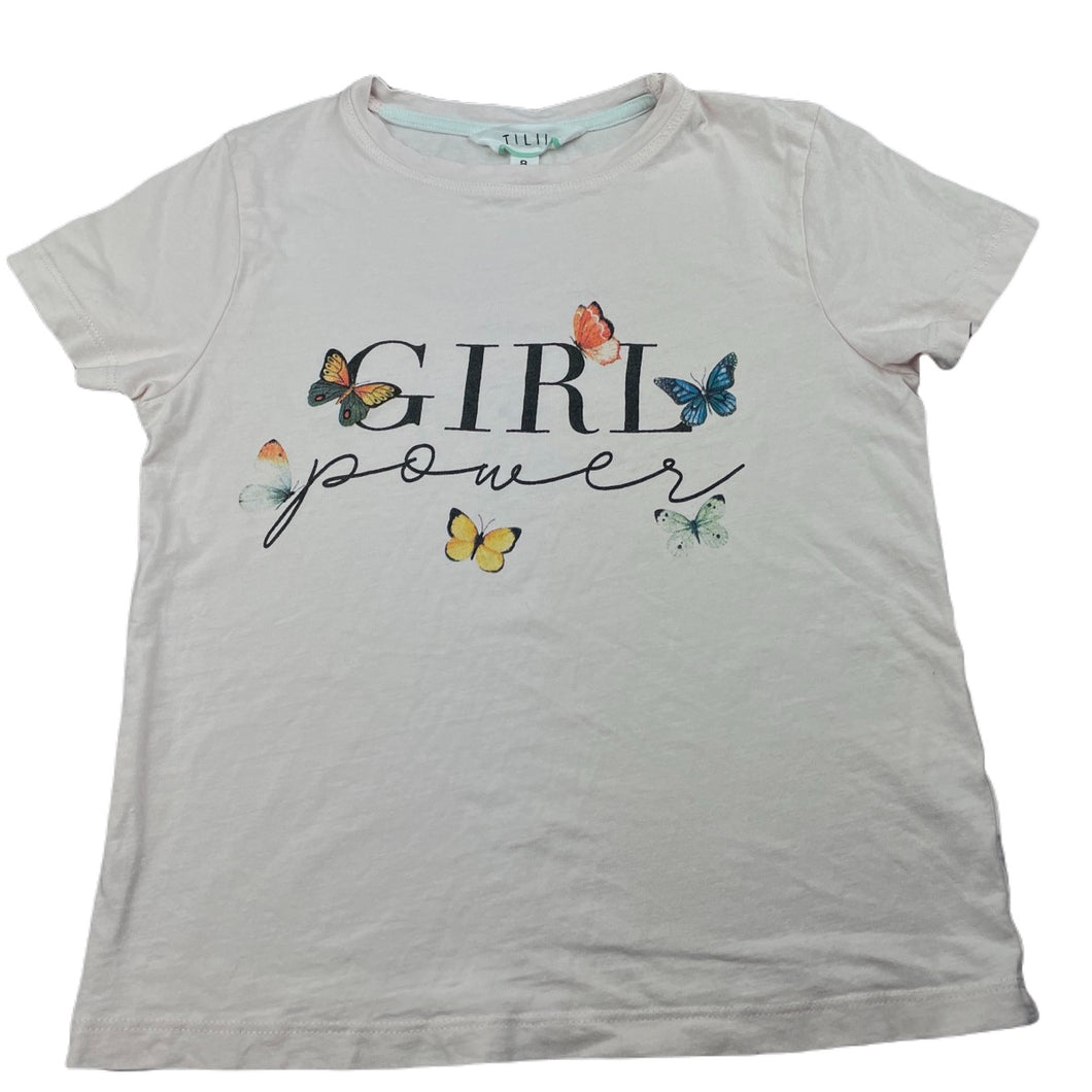 Girls Tilii, pink cotton t-shirt / top, butterflies, FUC, size 8,  