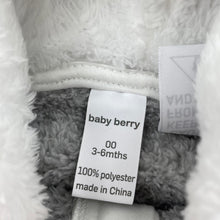 Load image into Gallery viewer, unisex Baby Berry, soft fleece zip coverall / romper, rabbit, EUC, size 00,  