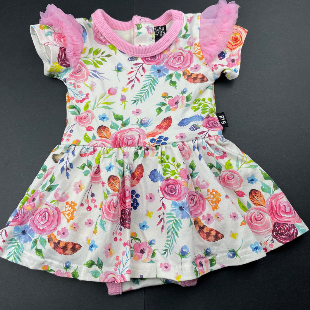 Girls Rock Your Baby, colourful floral romper dress, EUC, size 00, L: 32cm