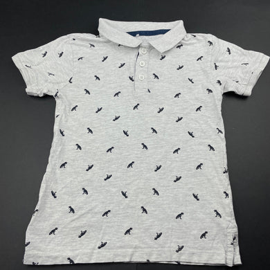 Boys Kids & Co, grey marle polo shirt top, dinosaurs, EUC, size 7,  