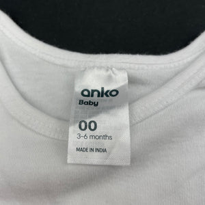 unisex Anko, white cotton bodysuit / romper, GUC, size 00,  