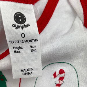 unisex Dymples, cotton Christmas bodysuit / romper, GUC, size 0,  