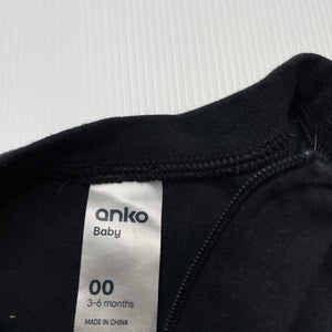 unisex Anko, black cotton zip coverall / romper, FUC, size 00,  