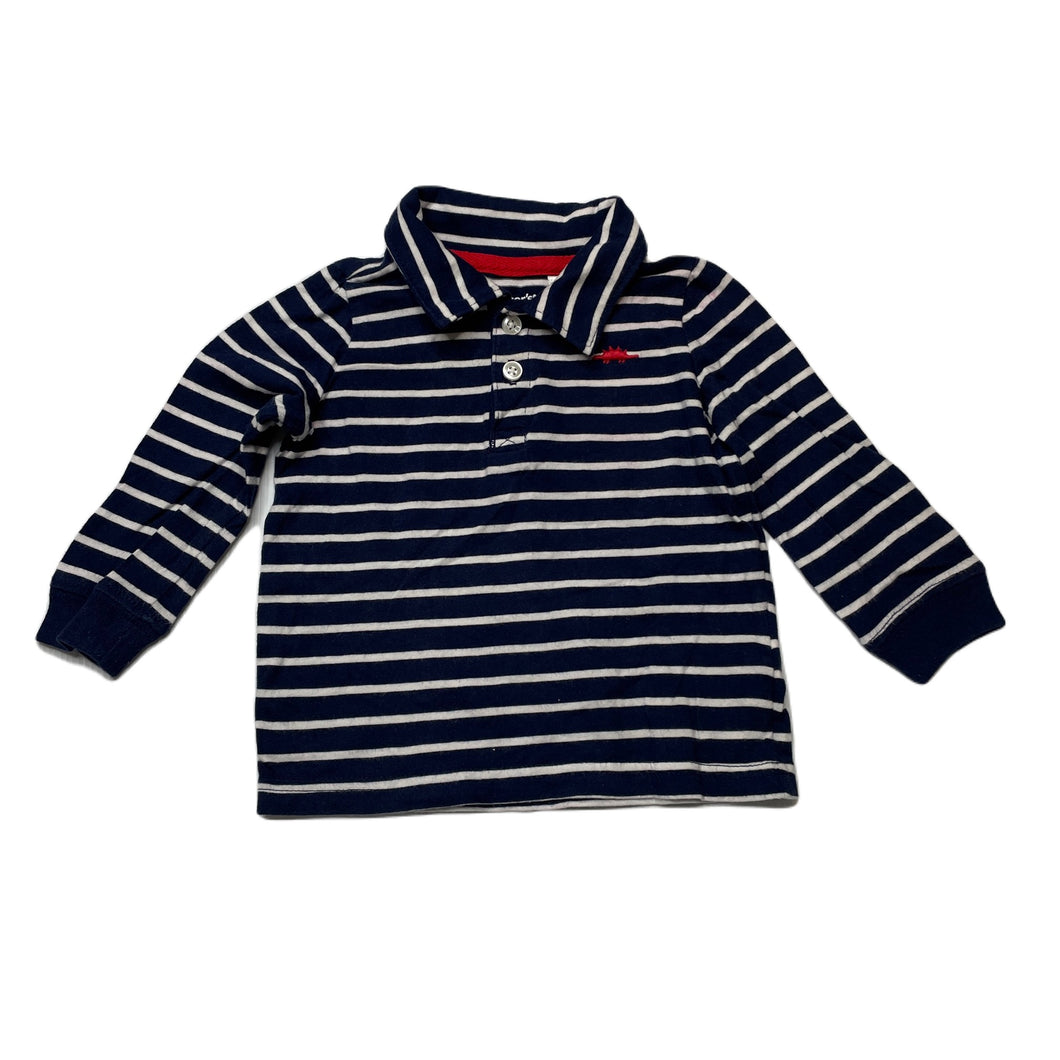 Boys Carters, navy & white stripe long sleeve polo top, GUC, size 0,  