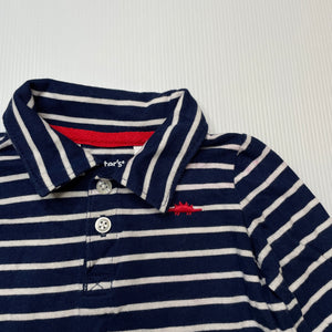 Boys Carters, navy & white stripe long sleeve polo top, GUC, size 0,  