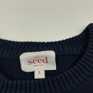 unisex Seed, navy knitted cotton sweater / jumper, wash fade, FUC, size 3,  