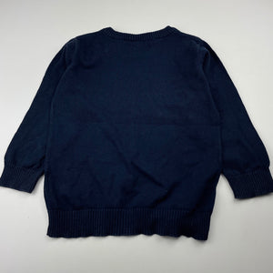 unisex Seed, navy knitted cotton sweater / jumper, wash fade, FUC, size 3,  