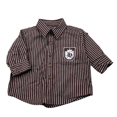 Boys Cotton On, brown & white stripe cotton long sleeve shirt, GUC, size 0,  