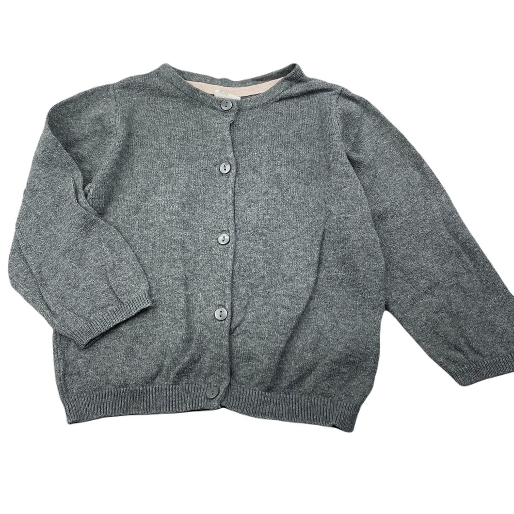 Girls H&M, grey knitted cotton cardigan, GUC, size 1,  