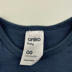 unisex Anko, blue stretchy bodysuit / romper, EUC, size 00,  