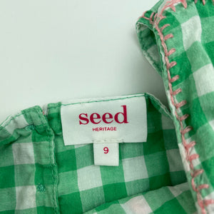 Girls Seed, embroidered checked lightweight cotton top, GUC, size 9,  
