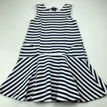 Load image into Gallery viewer, Girls Seed, navy &amp; white stripe dress, light mark front skirt, FUC, size 6-7, L: 57cm