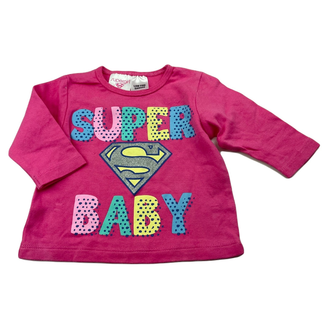 Girls DC Comics, Supergirl cotton long sleeve top, EUC, size 000,  