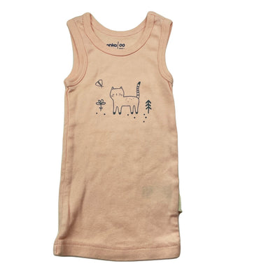 Girls Anko, pink organic cotton singlet top, cat, EUC, size 00,  