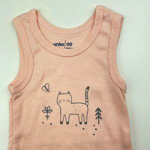 Girls Anko, pink organic cotton singlet top, cat, EUC, size 00,  