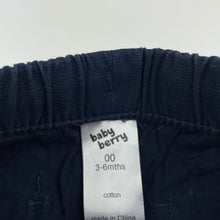 Load image into Gallery viewer, Boys Baby Berry, navy lightweight cotton pants, elasticated, EUC, size 00,  