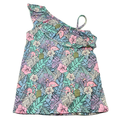 Girls Mango, cotton summer dress, flamingos, GUC, size 2, L: 44cm
