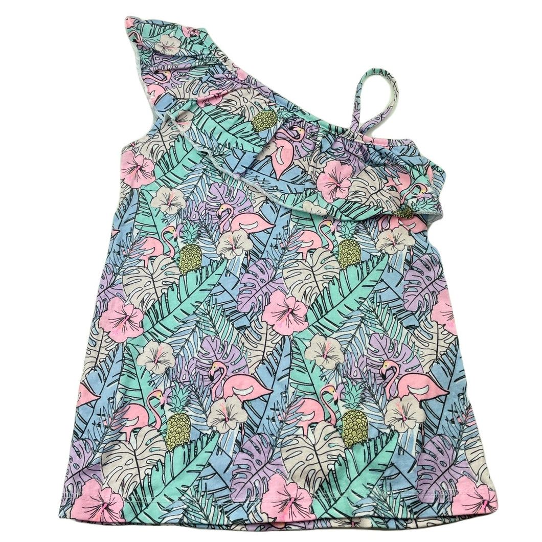 Girls Mango, cotton summer dress, flamingos, GUC, size 2, L: 44cm