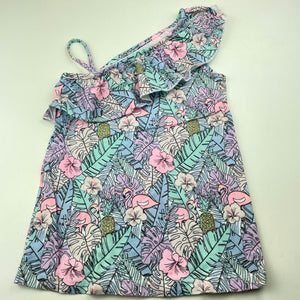 Girls Mango, cotton summer dress, flamingos, GUC, size 2, L: 44cm