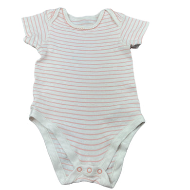 Girls M&S, pink & white stripe cotton bodysuit / romper, FUC, size 2,  