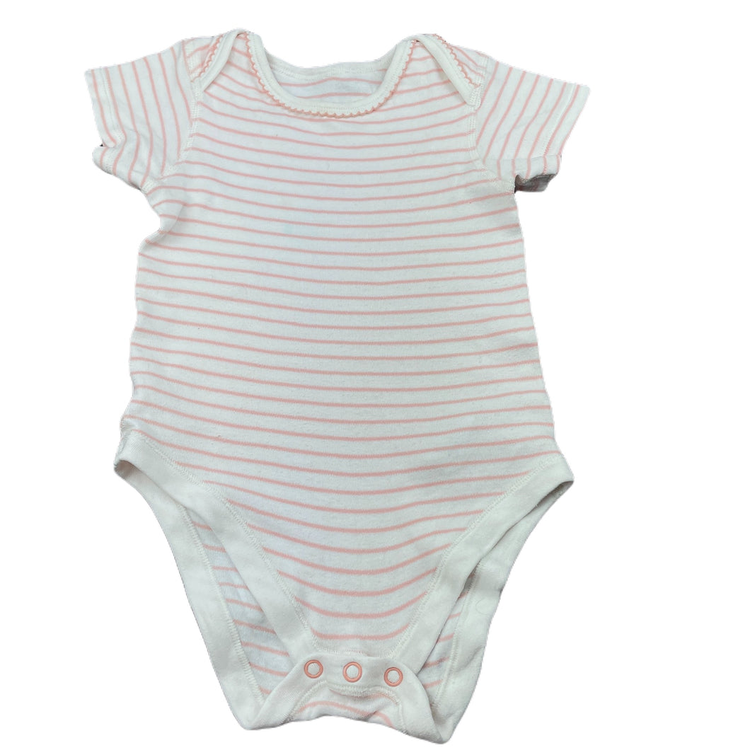 Girls M&S, pink & white stripe cotton bodysuit / romper, FUC, size 2,  