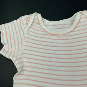 Girls M&S, pink & white stripe cotton bodysuit / romper, FUC, size 2,  