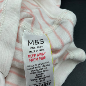 Girls M&S, pink & white stripe cotton bodysuit / romper, FUC, size 2,  