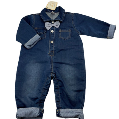Boys BABY PEP, cotton lined lightweight denim romper / boilersuit, NEW, size 0,  