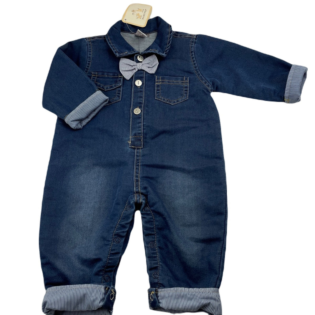Boys BABY PEP, cotton lined lightweight denim romper / boilersuit, NEW, size 0,  