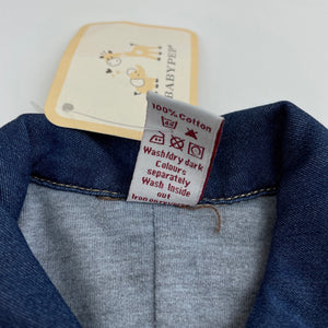 Boys BABY PEP, cotton lined lightweight denim romper / boilersuit, NEW, size 0,  