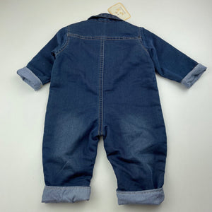 Boys BABY PEP, cotton lined lightweight denim romper / boilersuit, NEW, size 0,  