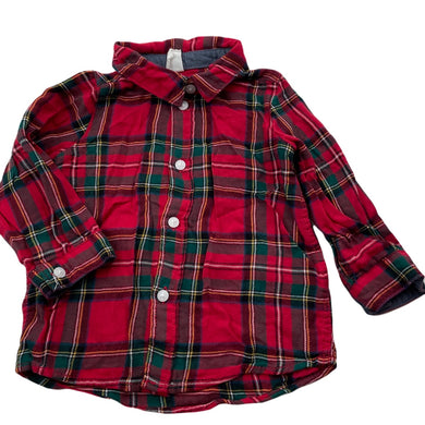 Boys H&M, red check lightweight cotton long sleeve shirt, EUC, size 0,  