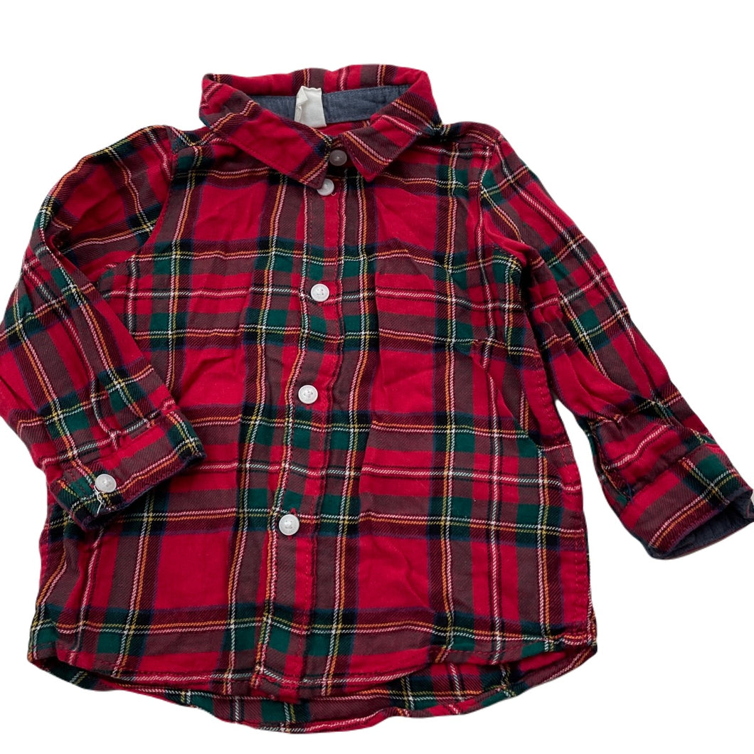 Boys H&M, red check lightweight cotton long sleeve shirt, EUC, size 0,  