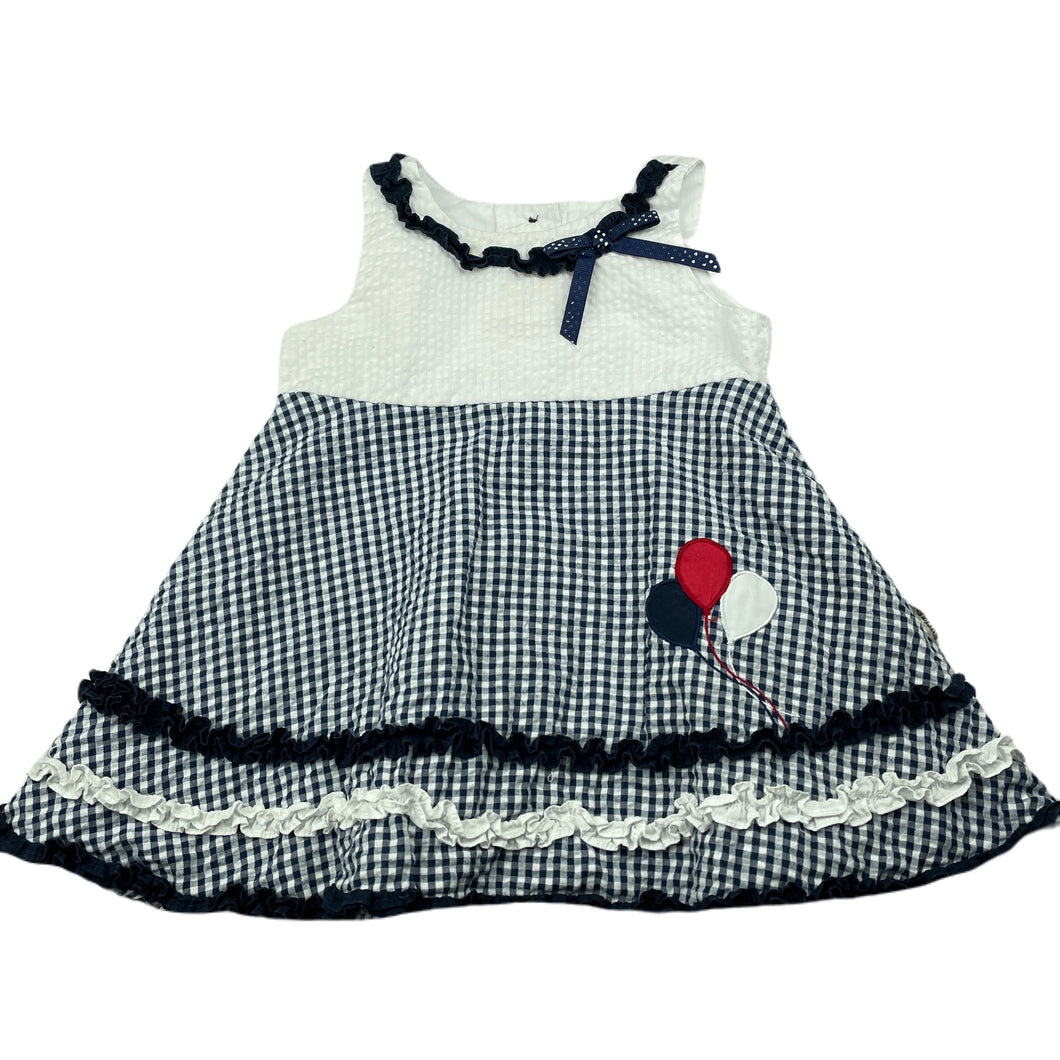 Girls Korango, lined navy & white party dress, FUC, size 0, L: 38cm