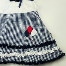 Load image into Gallery viewer, Girls Korango, lined navy &amp; white party dress, FUC, size 0, L: 38cm