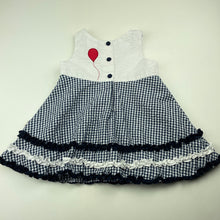 Load image into Gallery viewer, Girls Korango, lined navy &amp; white party dress, FUC, size 0, L: 38cm