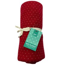 Load image into Gallery viewer, unisex Formr Jnr, red &amp; white knitted cotton baby blanket, 80cm x 100cm, NEW, size 0000-000,  