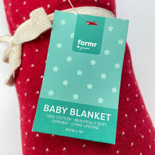 Load image into Gallery viewer, unisex Formr Jnr, red &amp; white knitted cotton baby blanket, 80cm x 100cm, NEW, size 0000-000,  