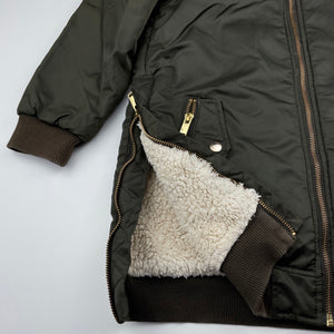 Girls Witchery, fleece lined khaki hooded jacket / coat, L: 56cm, FUC, size 6,  