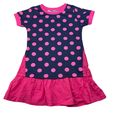 Girls lightweight, navy & pink spot dress, GUC, size 2, L: 47cm