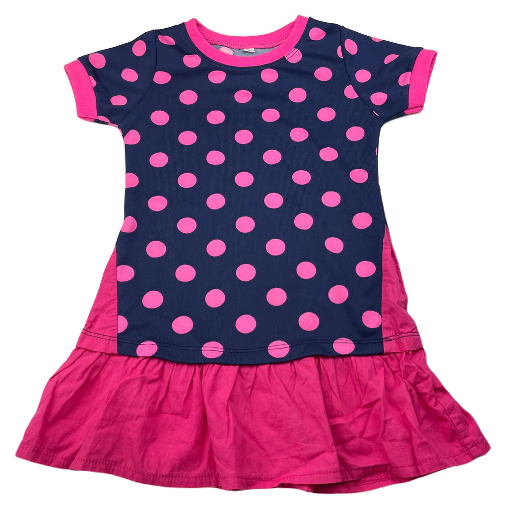 Girls lightweight, navy & pink spot dress, GUC, size 2, L: 47cm