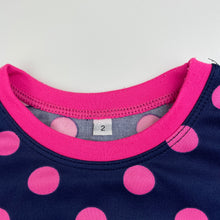 Load image into Gallery viewer, Girls lightweight, navy &amp; pink spot dress, GUC, size 2, L: 47cm