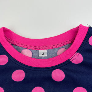 Girls lightweight, navy & pink spot dress, GUC, size 2, L: 47cm