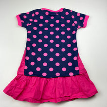 Load image into Gallery viewer, Girls lightweight, navy &amp; pink spot dress, GUC, size 2, L: 47cm
