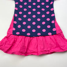 Load image into Gallery viewer, Girls lightweight, navy &amp; pink spot dress, GUC, size 2, L: 47cm