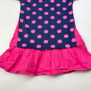 Girls lightweight, navy & pink spot dress, GUC, size 2, L: 47cm