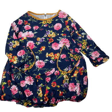Girls Daisy & Moose, navy floral bubble dress, EUC, size 2, L: 40cm
