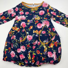 Load image into Gallery viewer, Girls Daisy &amp; Moose, navy floral bubble dress, EUC, size 2, L: 40cm